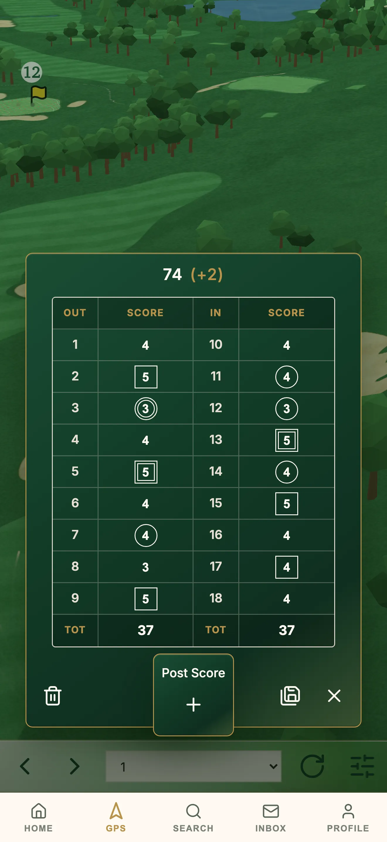 GolfCore live scorecard over the course GPS